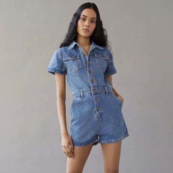 Lioness | NWT U Know What's Up Denim Romper - Picture 1 of 7